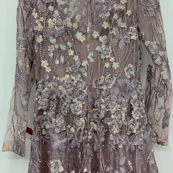 Mac Duggal Dress 20402 Floral Embroidered Long Sleeve Mesh Gown - Picture 14 of 16